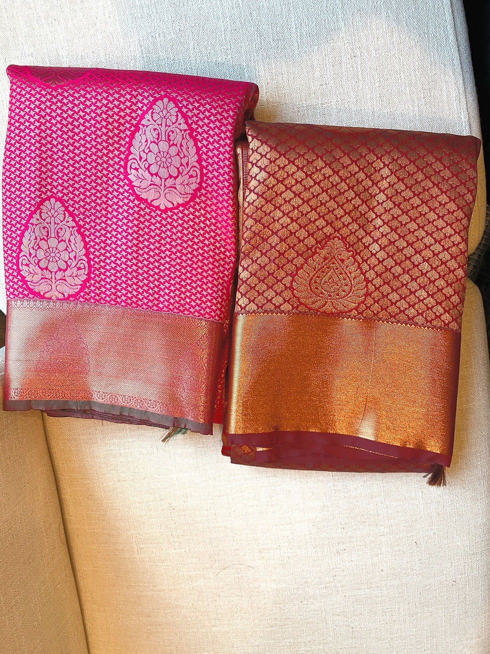 Thumbnail: Kanchipuram  Kerala style Bridal Copper Silk Sarees