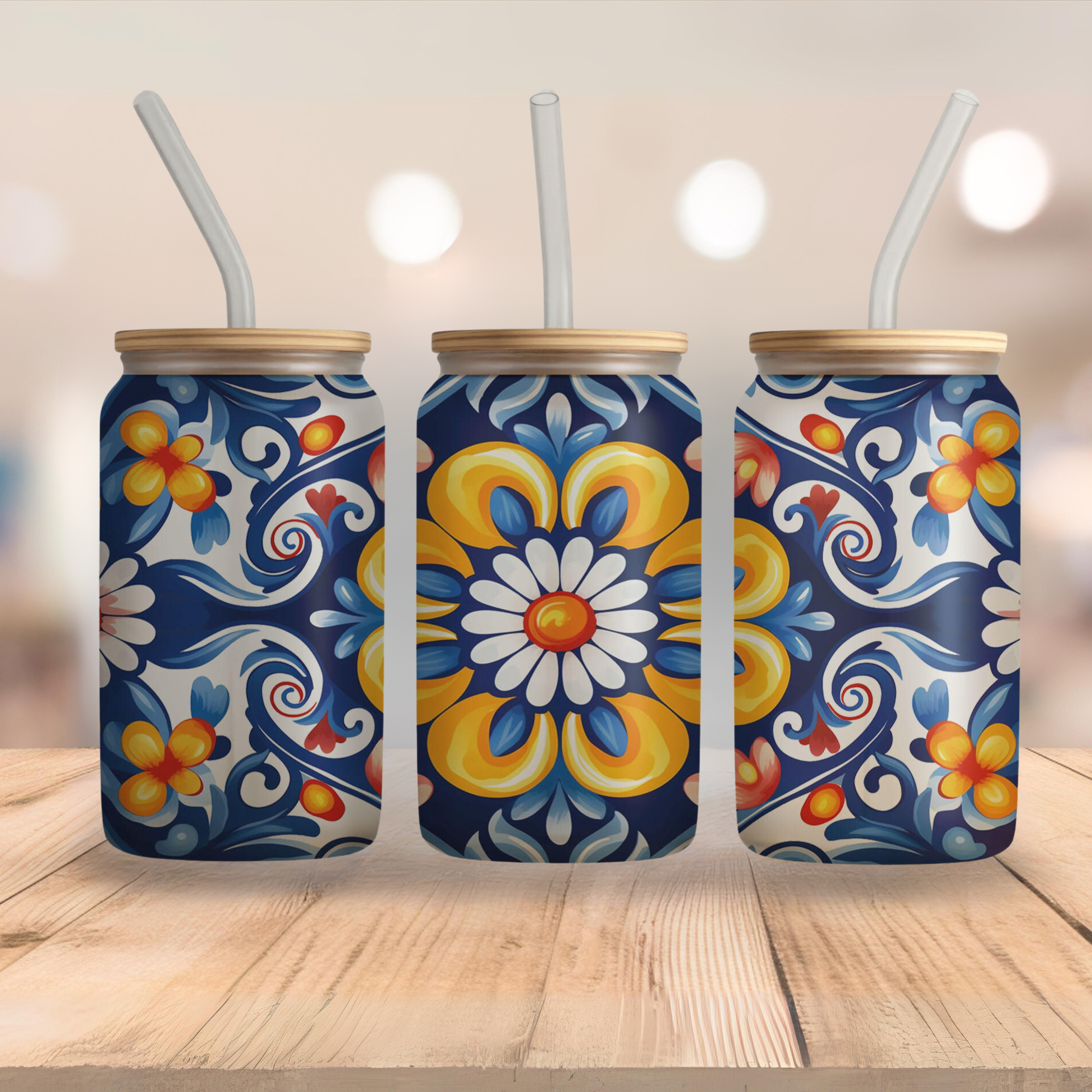 Yellow Flower Talavera Glass Can