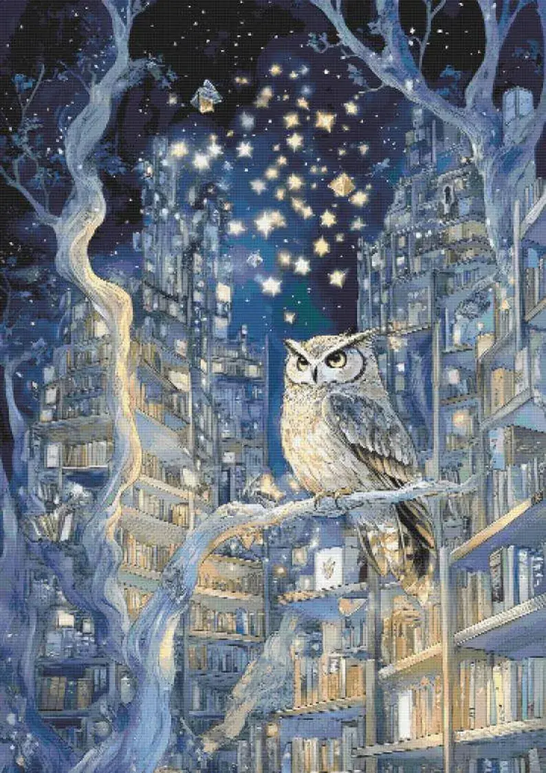 Library Owl Counted Cross Stitch Kit - Books - DM