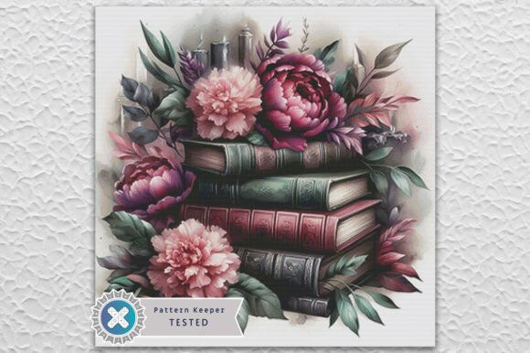 Books Peonies Roses Cross Stitch Kit - Fantasy - Modern