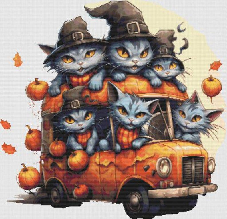 Halloween Cat Car Counted Cross Stitch Kit - Halloween - DM