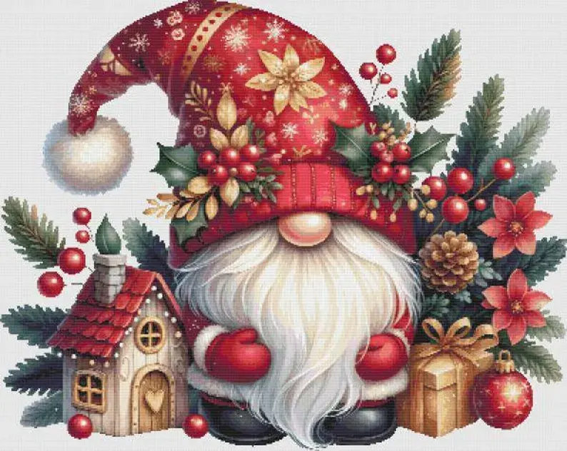 Red Christmas Gnome Counted Cross Stitch Kit - Christmas - DM