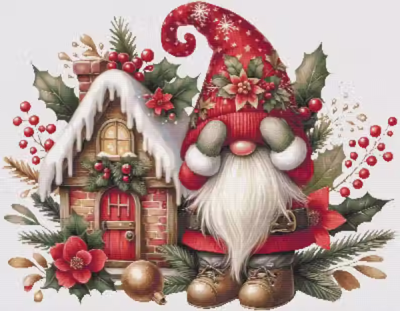 Red And Green Christmas Gnome Counted Cross Stitch Kit - Christmas - DM