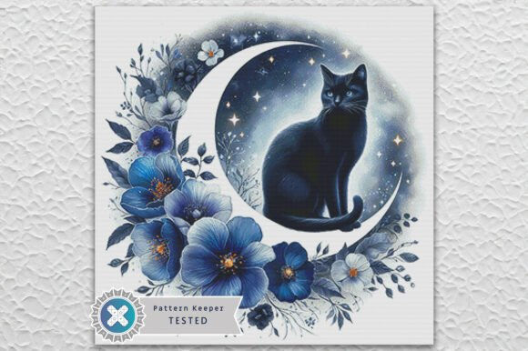 Floral Cat Moon Cross Stitch Kit - Fantasy - Modern