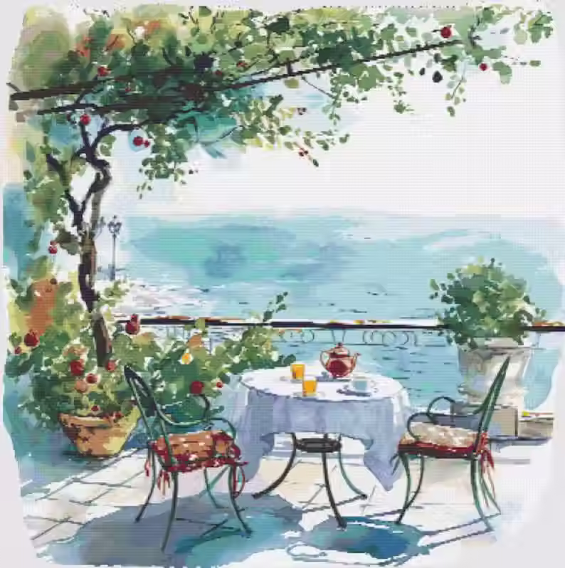 Tea By The Sea Counted Cross Stitch Kit - Modern - DMC