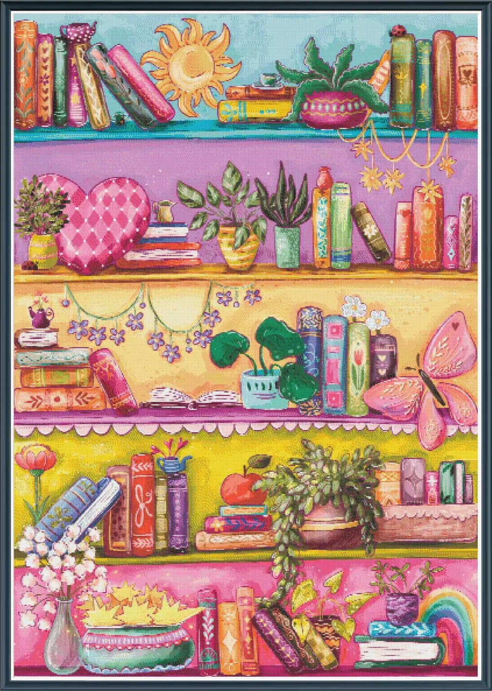 Book Lovers Treasures (Large) Counted Cross Stitch Kit - Colourful Shelf