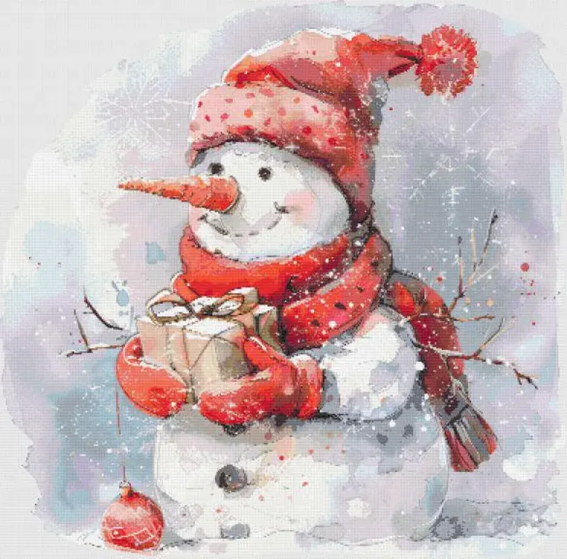 Snowman With A Gift Counted Cross Stitch Kit - Christmas - DM