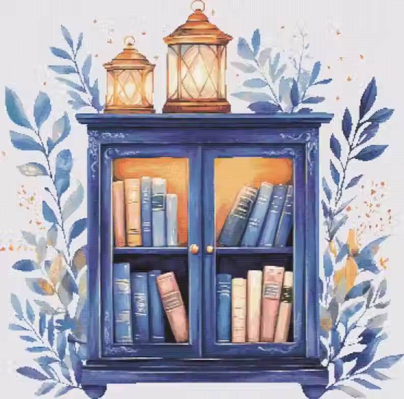 Cozy Bookshelf Counted Cross Stitch Kit - Books - DM