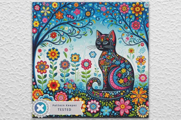 Floral Black Cat Cross Stitch Kit - Fantasy - Modern