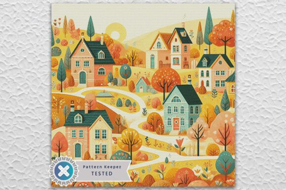 Yellow Folk Village Houses Cross Stitch Kit - Fantasy - Modern