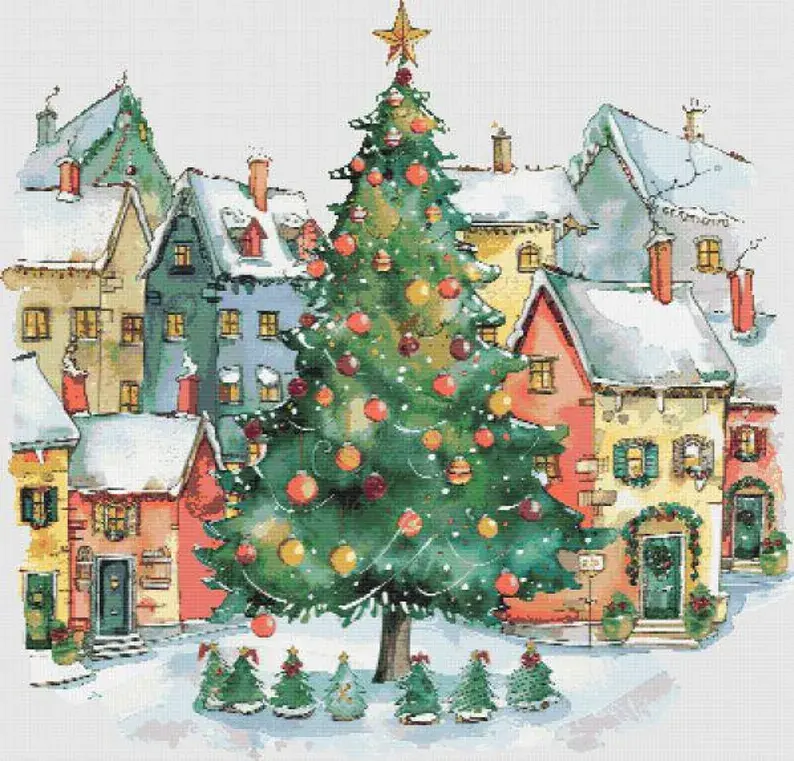 Christmas Tree Town Counted Cross Stitch Kit - Christmas - DM