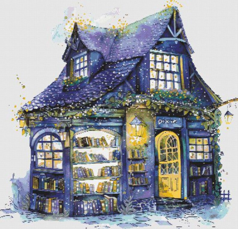 Purple Book Shop Counted Cross Stitch Kit - Books - DM