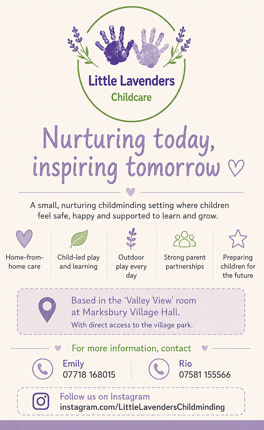 A small, nurturing childminding setting based in the Valley View room at Marksbury Village Hall.