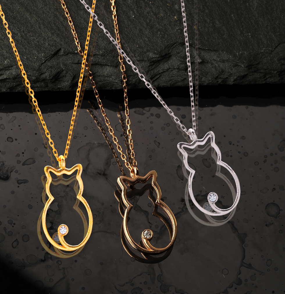 925 Ayar Gümüş Tek Taşlı Kedi Kolye