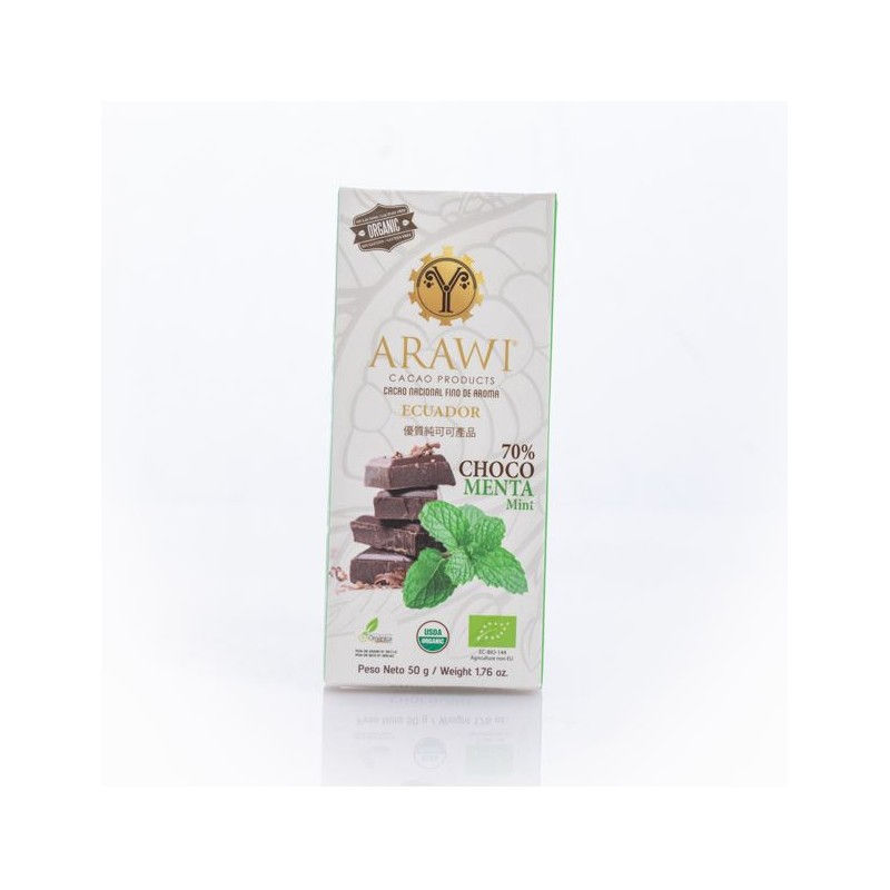 Barra de chocolate menta organico 70% cacao 50 gramos