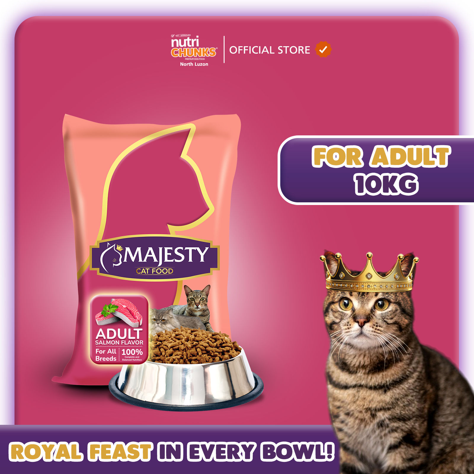 MAJESTY - Premium Cat Food - Salmon Flavor (Adult For All Breeds) Sack 10kg