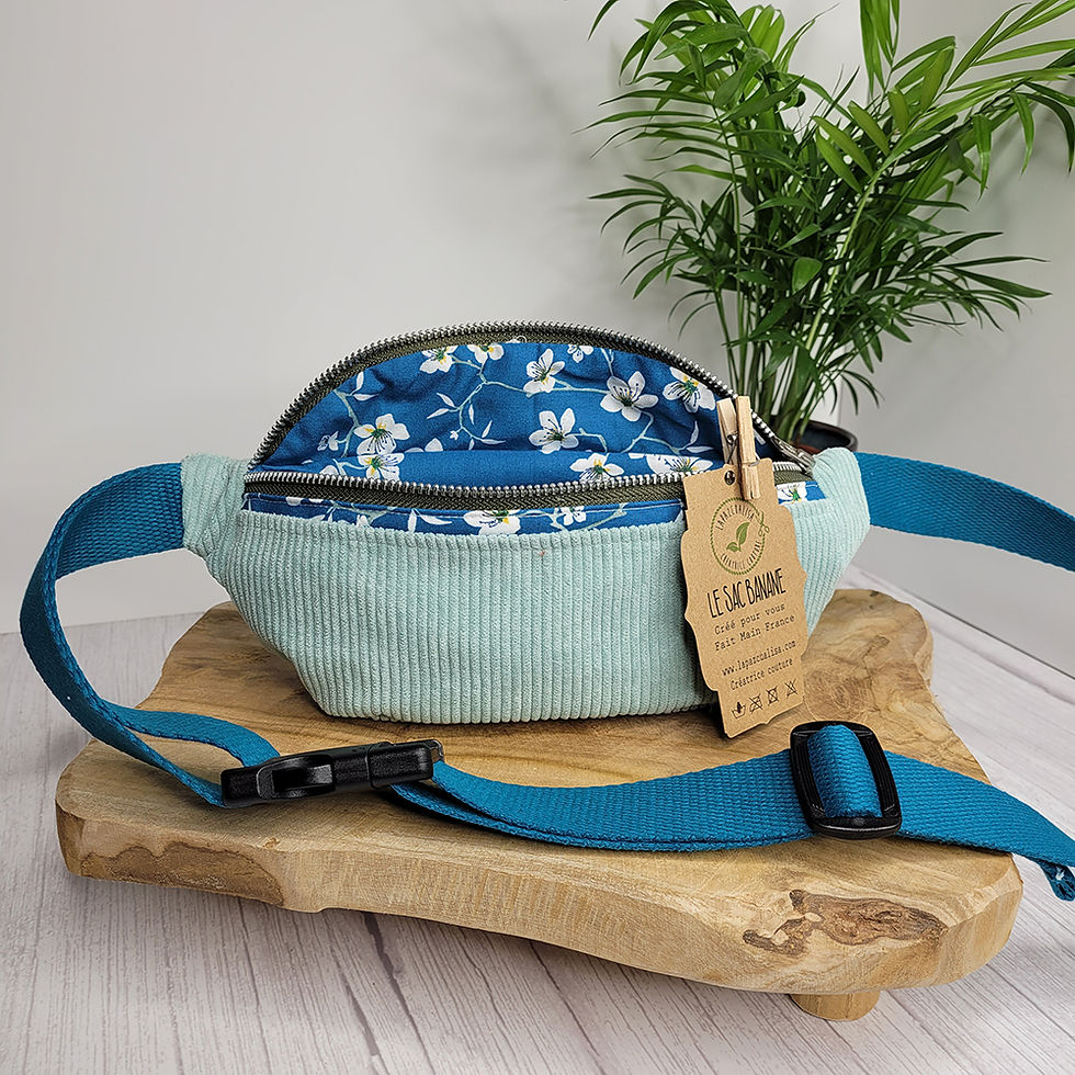 Miniature : sac banane velours bleu givré tissus recyclé