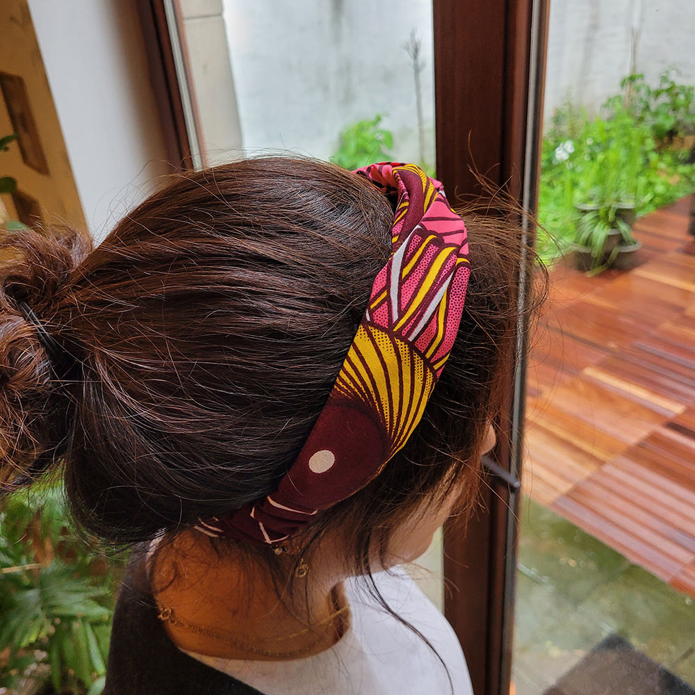 bandeau croisé pour cheveux en tissus wax "les tournesols africains"