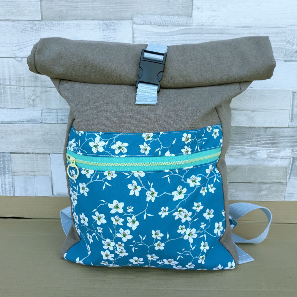 Sac à dos tissus recyclé avec rabat coton imprimé