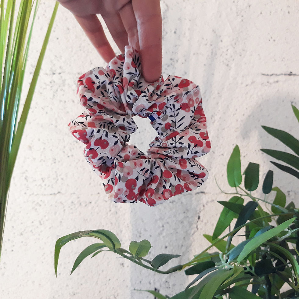 Miniature : chouchou scrunchie style Liberty les olives roses