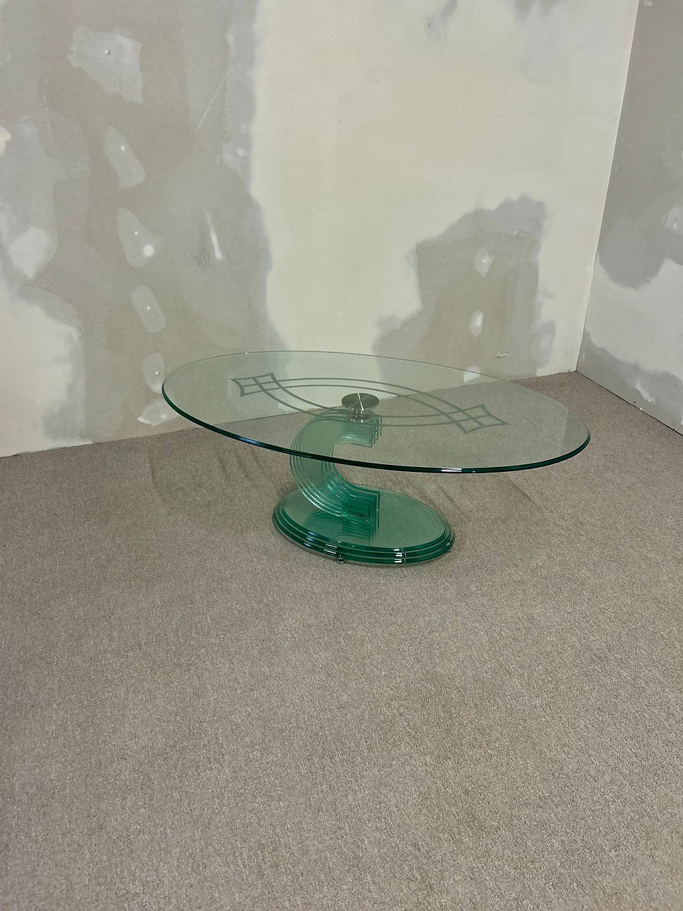 Ovaler designer Couch Tisch Glas grün Vintage 80er, massiv