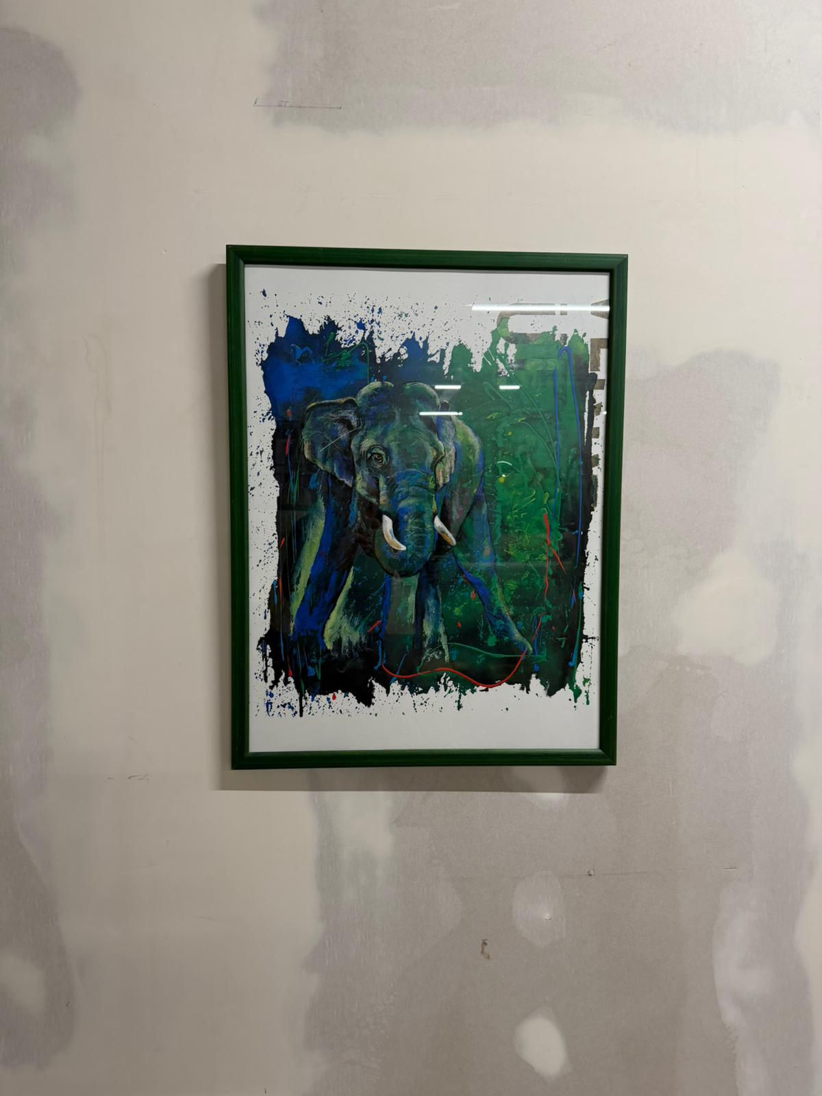 Bild Kunstdruck Rolf Knie "Born to run" Elefant, mit Rahmen