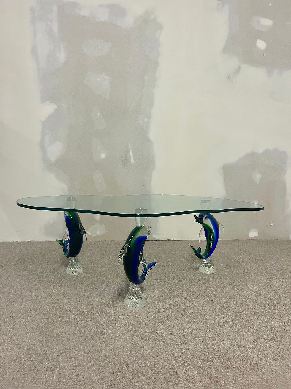 Glastisch Delphin-Füsse Murano Glas Vintage Couch Tisch