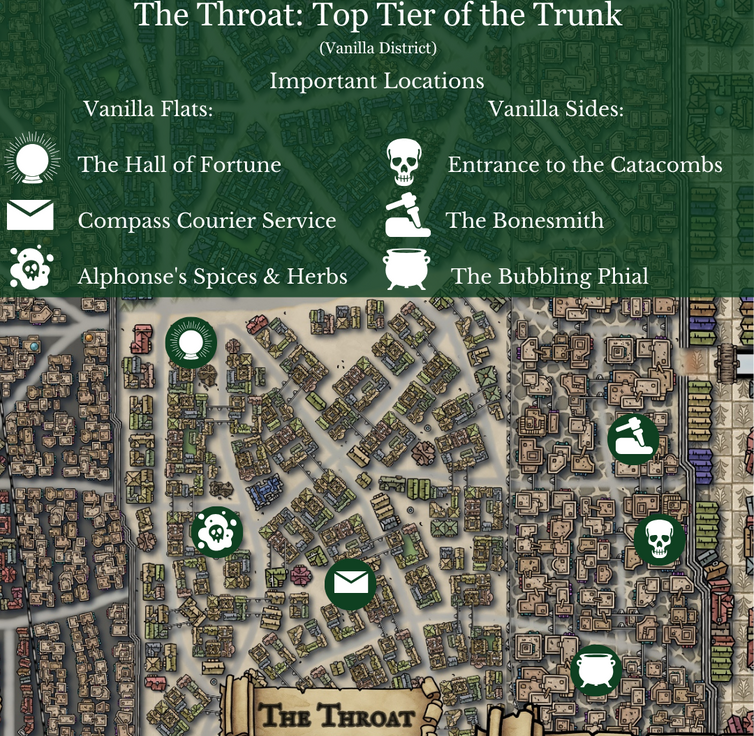 Map with marker points for The Vanilla District in the Trunk
