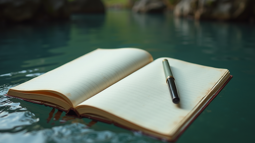 Vue en plongée d’un carnet ouvert avec un stylo, symbolisant l’écriture thérapeutique