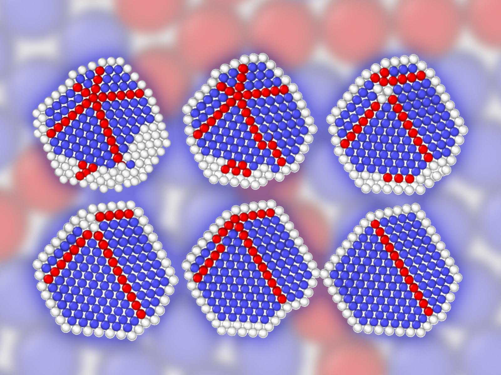 The specific configurations of twin nanocrystals result in specific physical and chemical properties. In this study, researchers detailed the interplay between a variety of different properties, helping guide future efforts in controlling twinning and detwinning in gold nanoparticles. @ Jianmin Cui & Shannon Colson | Pacific Northwest National Laboratory
