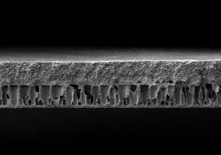 The PFAS-free polymer membrane is chemically stable, highly permeable and features a pore diameter of approx. seven nanometers. @ Fraunhofer IAP