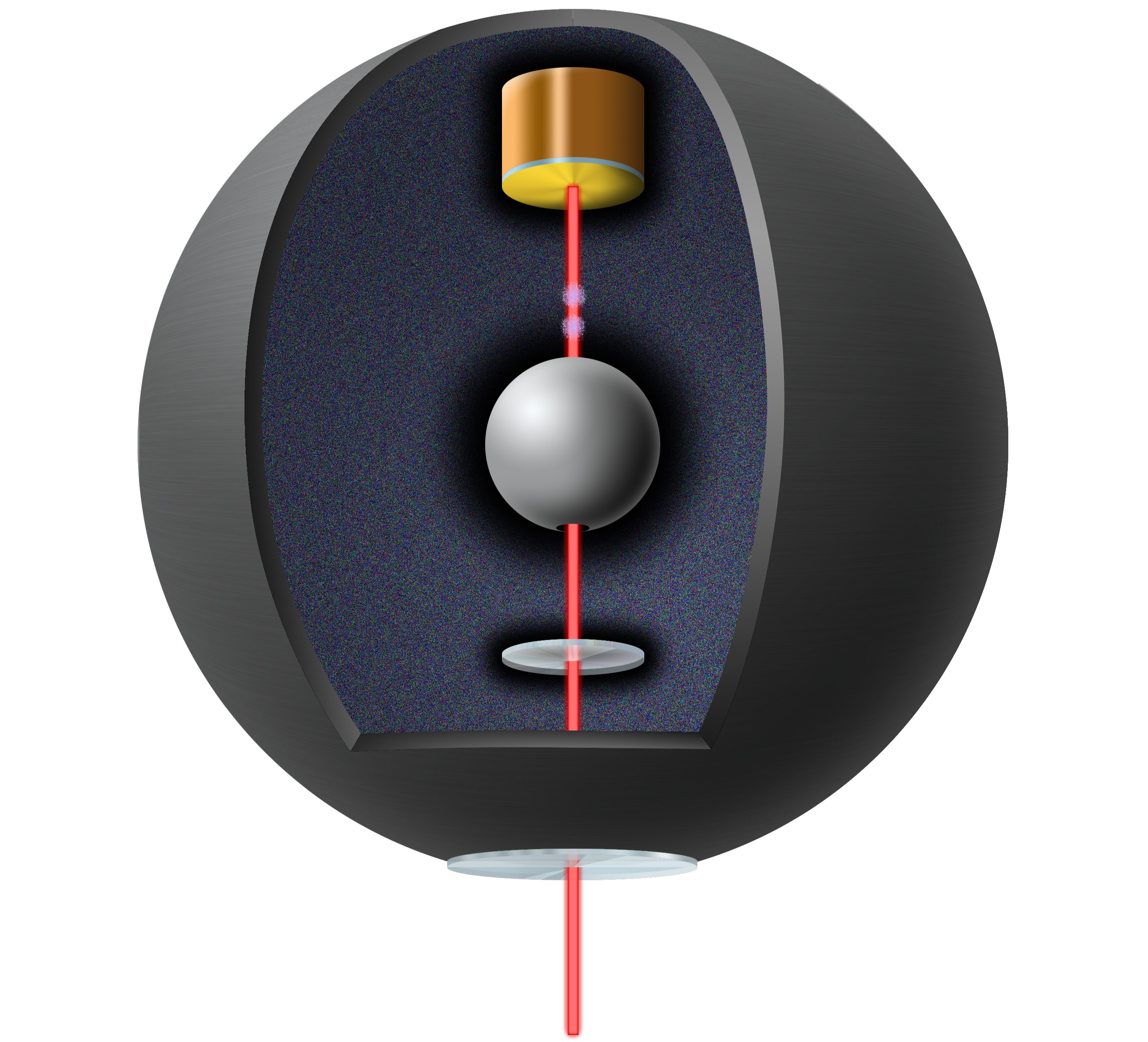 Artist’s illustration of an atomic interferometer used in the proposed quantum gravity experiment. @ Simca Bouma/UC Berkeley