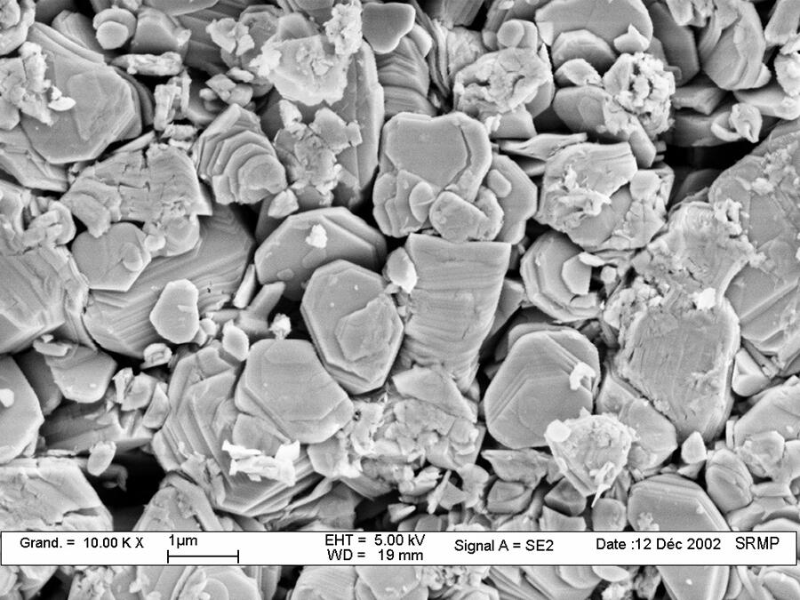 Polycrystalline sample from a cuprate superconductor (bismuth, lead, strontium, copper, oxygen) observed with a scanning electron microscope. @ Dorothée COLSON/P BONNAILLIE/CEA/CNRS Images