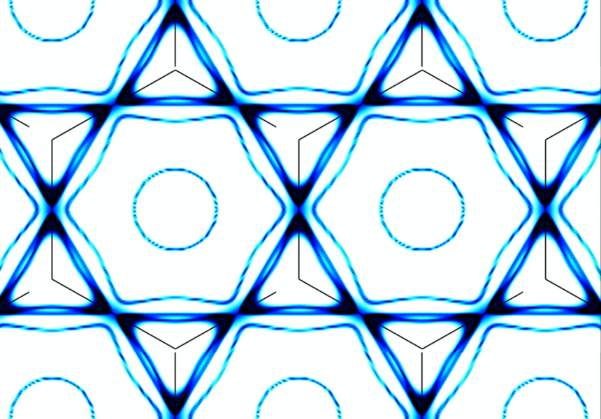 A visualization of the zero-energy electronic states — also known as a "Fermi surface" — from the kagome material studied by MIT’s Riccardo Comin and colleagues @ Comin Laboratory