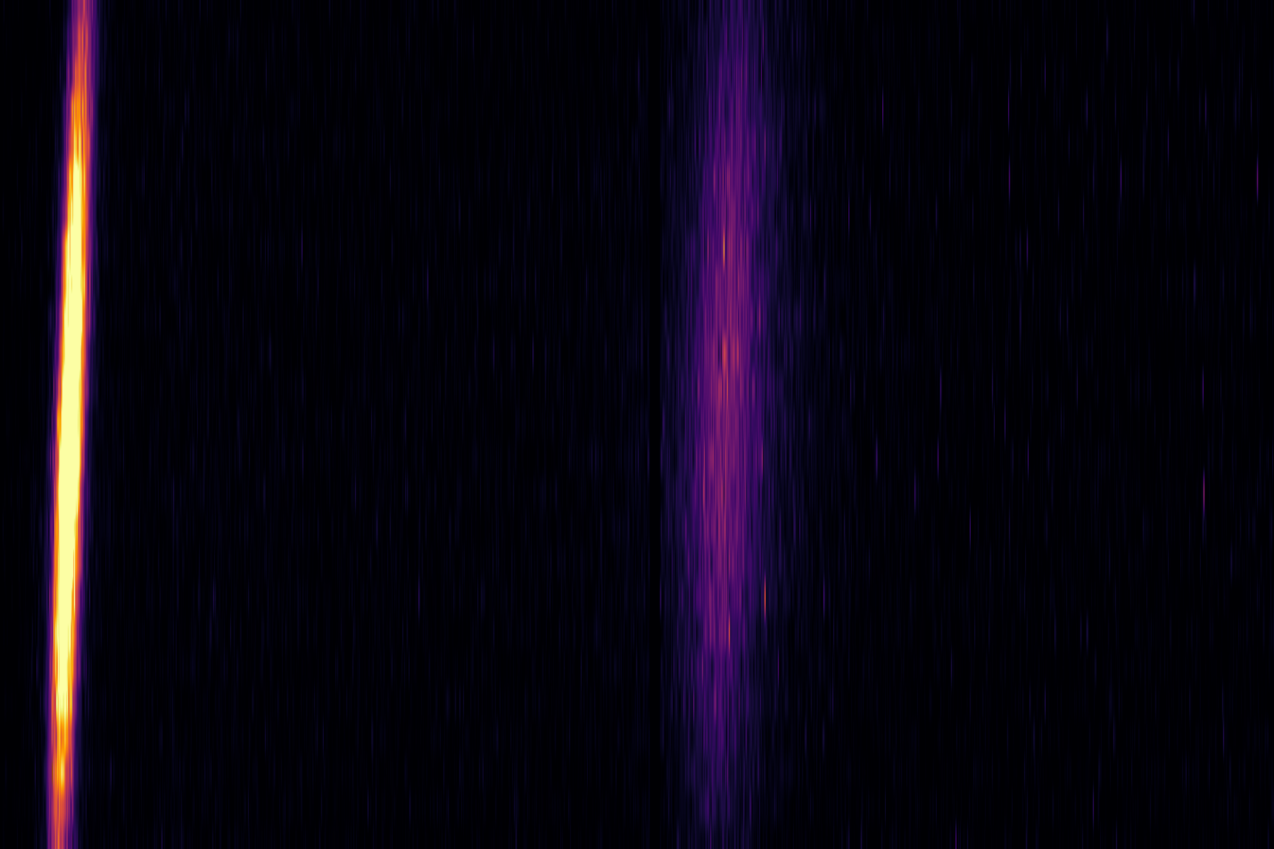 Photo of the elastically scattered X-rays (bright yellow light) and the scattered ones from the plasmons (faint violet light). @ T. Gawne/CASUS