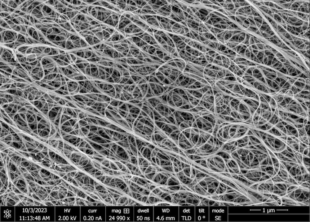 Scanning electron microscope image of carbon nanotubes. @ Pasquali Research Group/Rice University