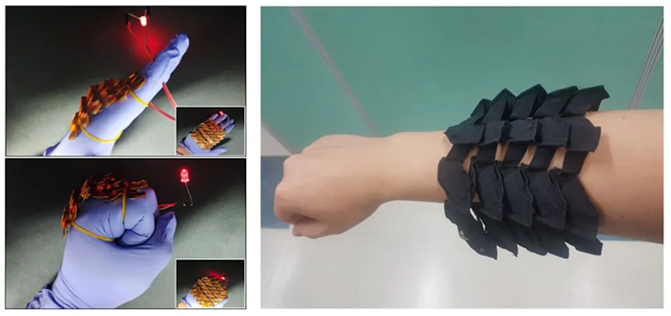 Flexible battery developed by KIMM engineers shown on an individual’s arm. @ Korea Institute of Machinery and Materials