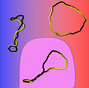 A sketch of the conformations of supercoiled ribbons in dependence of the electric charge: neutral and writhe-rich (upper left); fully charged and twist-rich (upper right); partially charged with separated writhe-rich and twist-rich domains (middle).