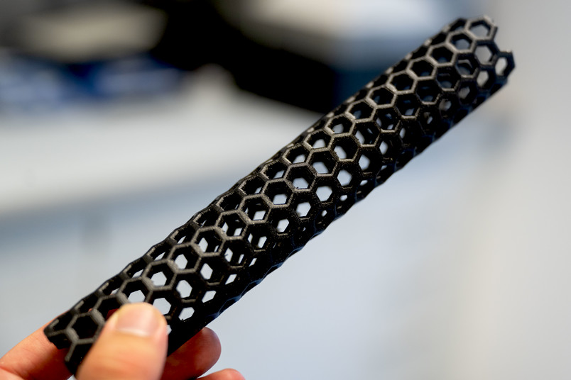 3D printed model of a carbon nanotube, the main building block for the new biosensors. Unlike in this 3D printed model, the real nanotubes are 100,000 times thinner than a human hair. @ RUB, Marquard