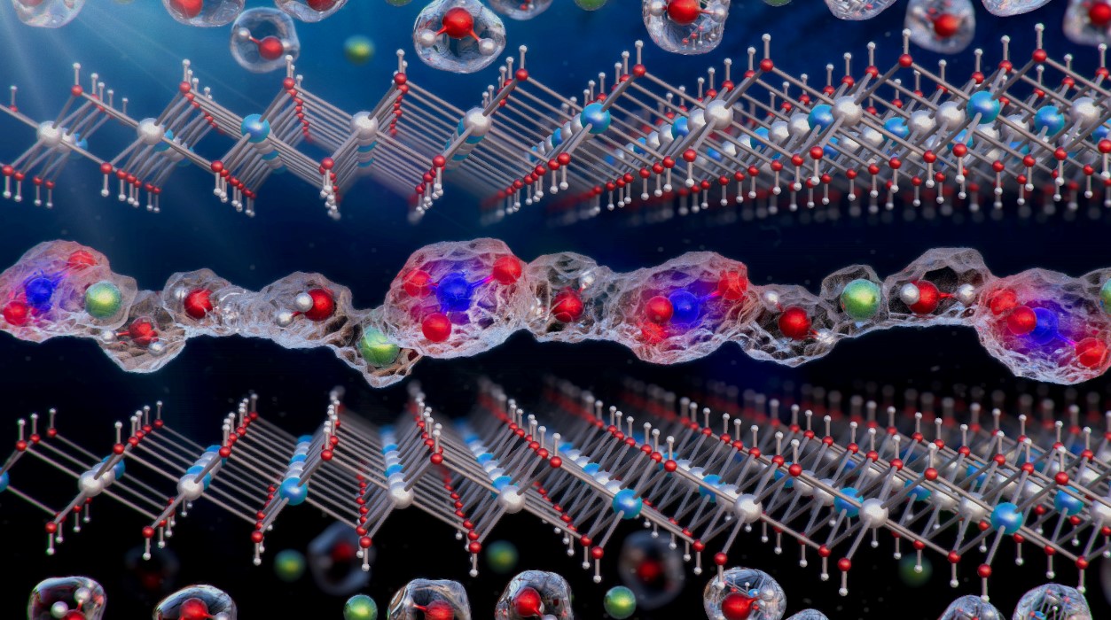 The image of confined nano-space where water molecules are structured around ions. @ Art Action Inc., Takaya Fukui