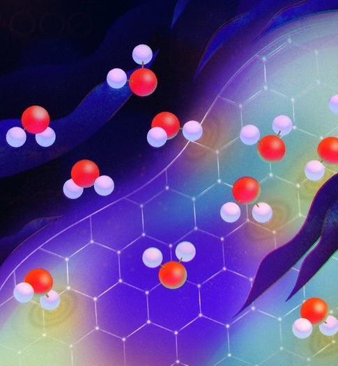 Water molecules flow near the honeycomb-patterned walls of a carbon nanotube. Interactions between the molecules and electrons in the walls can cause ‘quantum friction,’ researchers propose in a new study. @ Maggie Chiang/Simons Foundation