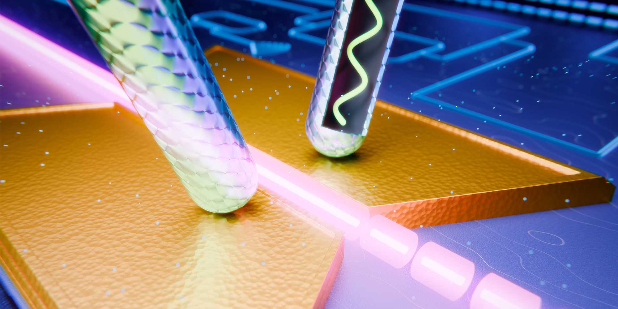 The modulator (in gold) transfers the information from an electrical wave to an optical one. @ Johannes Grewer / Polariton Technologies