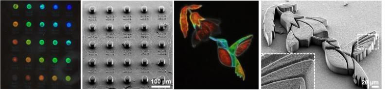 Microscopic pixels can be fabricated using direct laser writing, demonstrating the ability to achieve wide gamut structural colours, and these can be combined into microscopic works of art, such as in the tiny hummingbird art shown here.