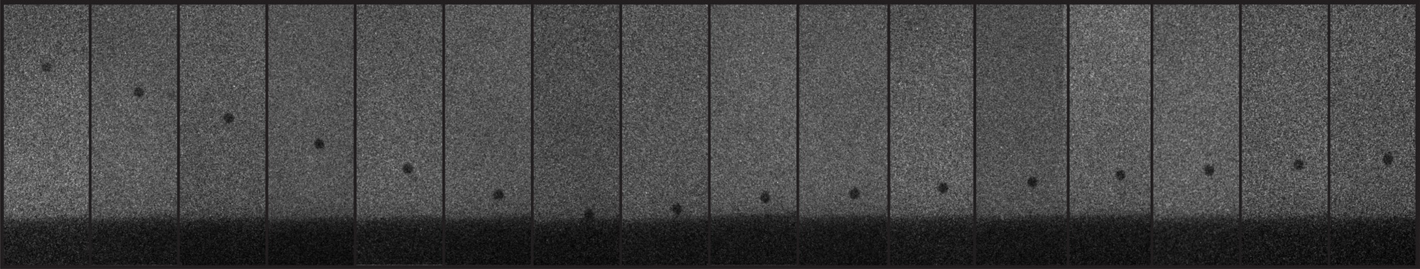 The team used extremely high-speed cameras to track particles. This sequence, from research data, shows a particle flying in and rebounding off of a surface. @ MIT