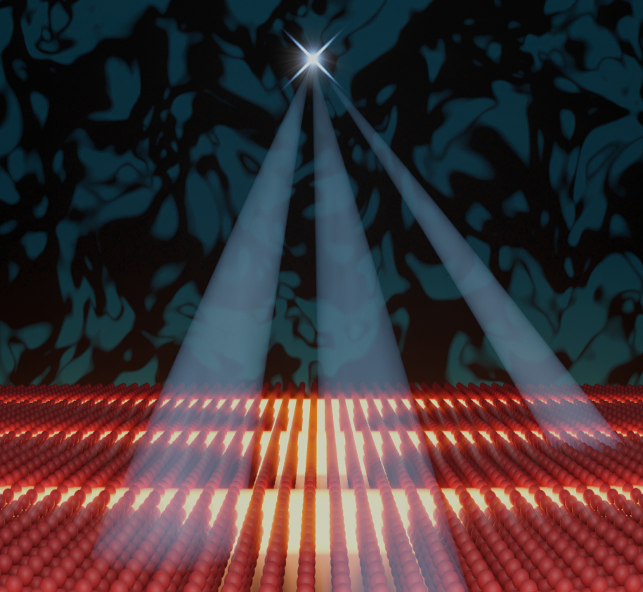 Depiction of X-ray nanodiffraction assisted by machine learning, electron microscopy, and local resistivity measurements shedding light on a novel supercrystal state forming spontaneously in a thin film Mott insulator during metal-insulator transition. @ Oleg Gorobtsov