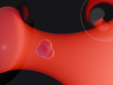 ETH Zurich researchers captured a nano-object (centre of the image) using a laser trap. The laser light, which is focused with a lens, is shown in red.
