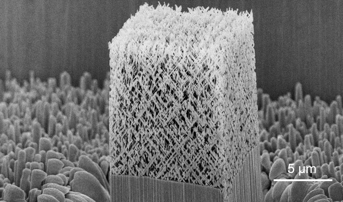 The SEM image of a FIB-milled quasi-BCC beam nanolattice. @ IMP