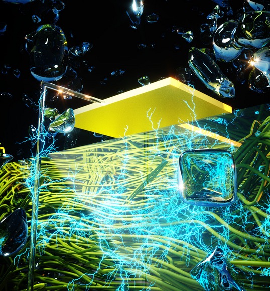 The secret to making electricity from thin air? Nanopores. @ Derek Lovley/Ella Maru Studio