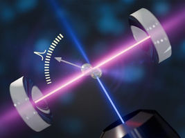 Laser hits glass particles.