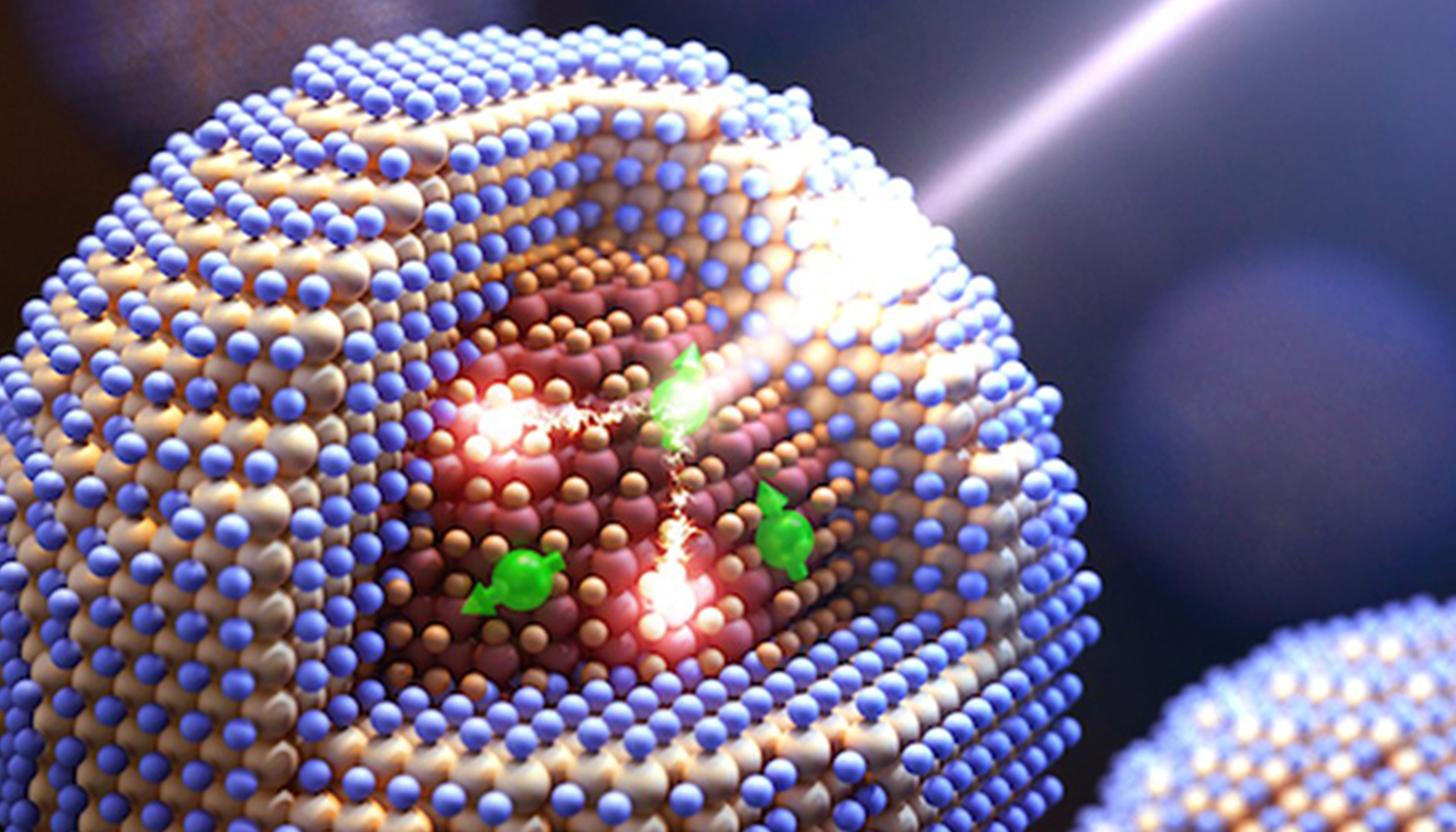 When it comes to producing excitons, manganese-doped quantum dots with a lead-selenide core and cadmium-selenide shell offer a two-for-one deal, with spin-exchange carrier multiplication converting a single photon into two excitons. @ Los Alamos National Laboratory